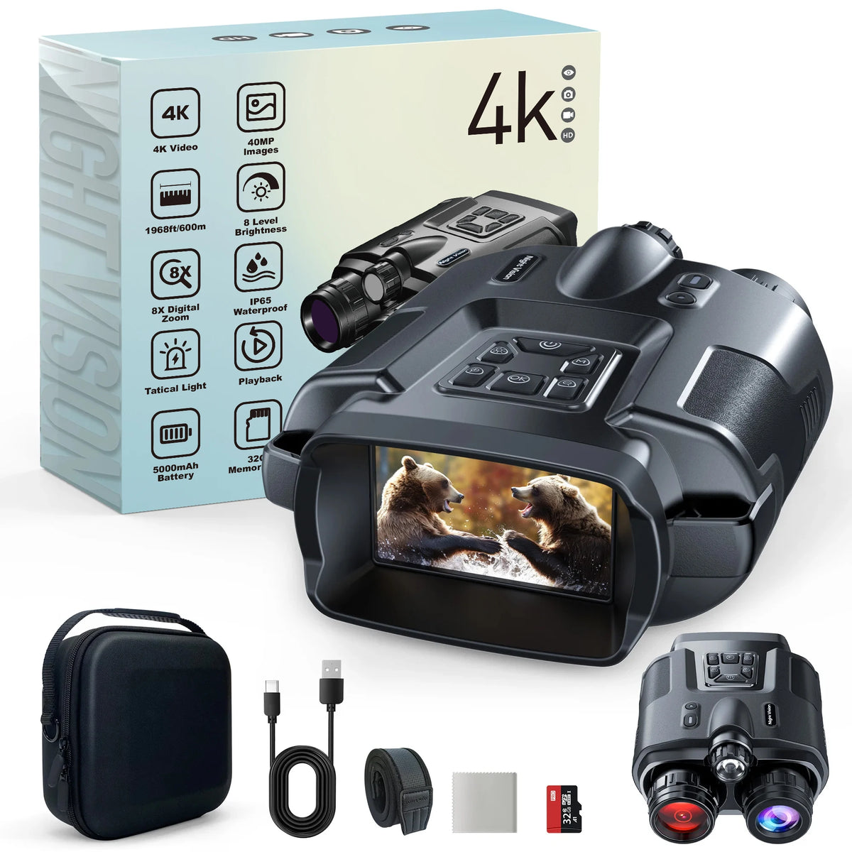DIYIMIN 4K Infrared Night Vision Binoculars With 8X Digital Zoom