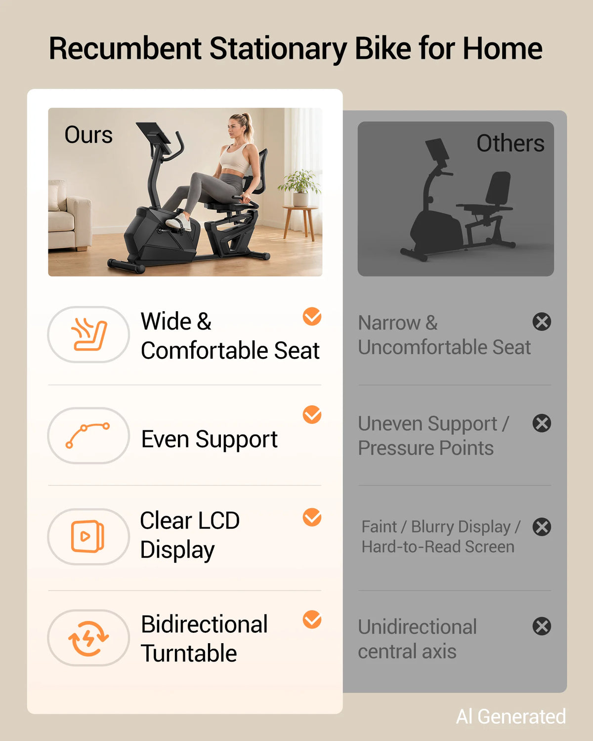 Umay Magnetic Recumbent Stationary Bike For Home Fitness