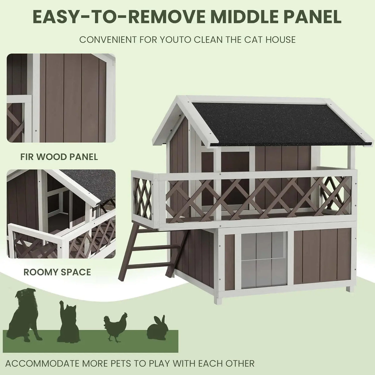 DishyKooker Wooden Two Level Cat House Outdoor Weatherproof Shelter