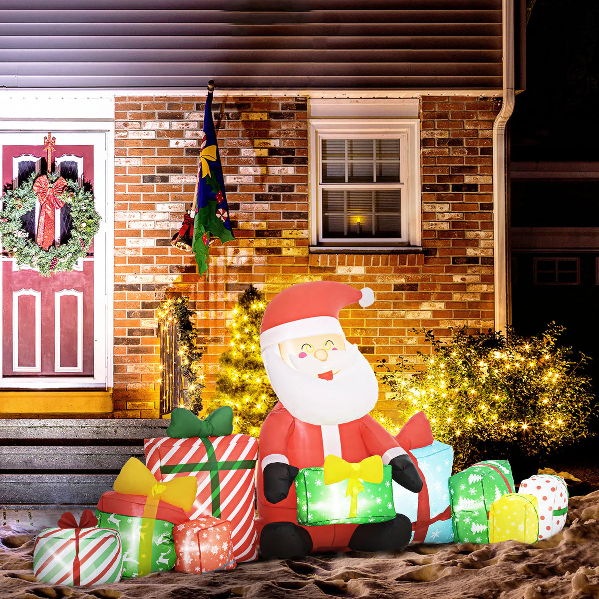 Outdoor Christmas Inflatable Santa Gift Boxes Led Light Decoration