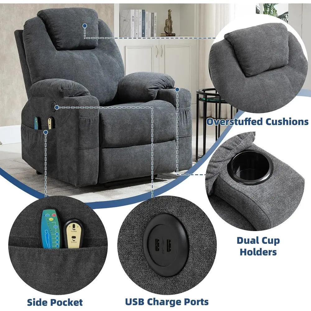 Heavy Duty Heated Massage Recliner Chair With Remote Controls