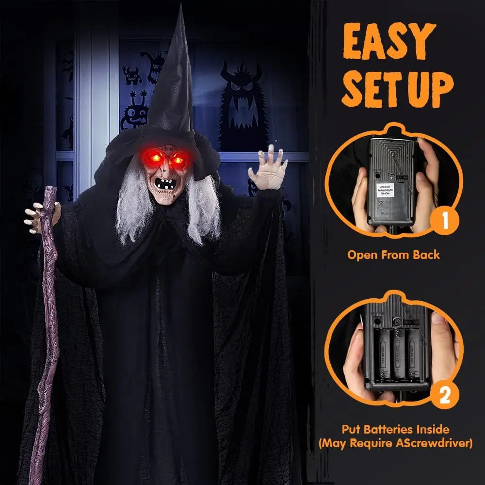 Joyfy Animatronic Witch Halloween Outdoor Prop With Cane And Lights
