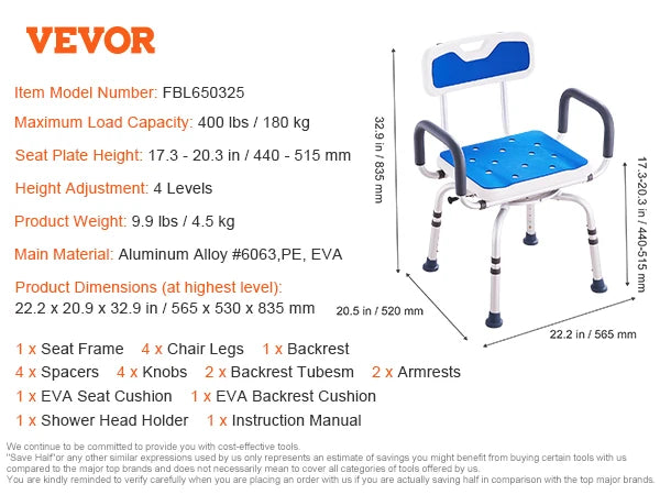 SucceBuy Swivel Shower Chair With Arms, Backrest And Nonslip Seat