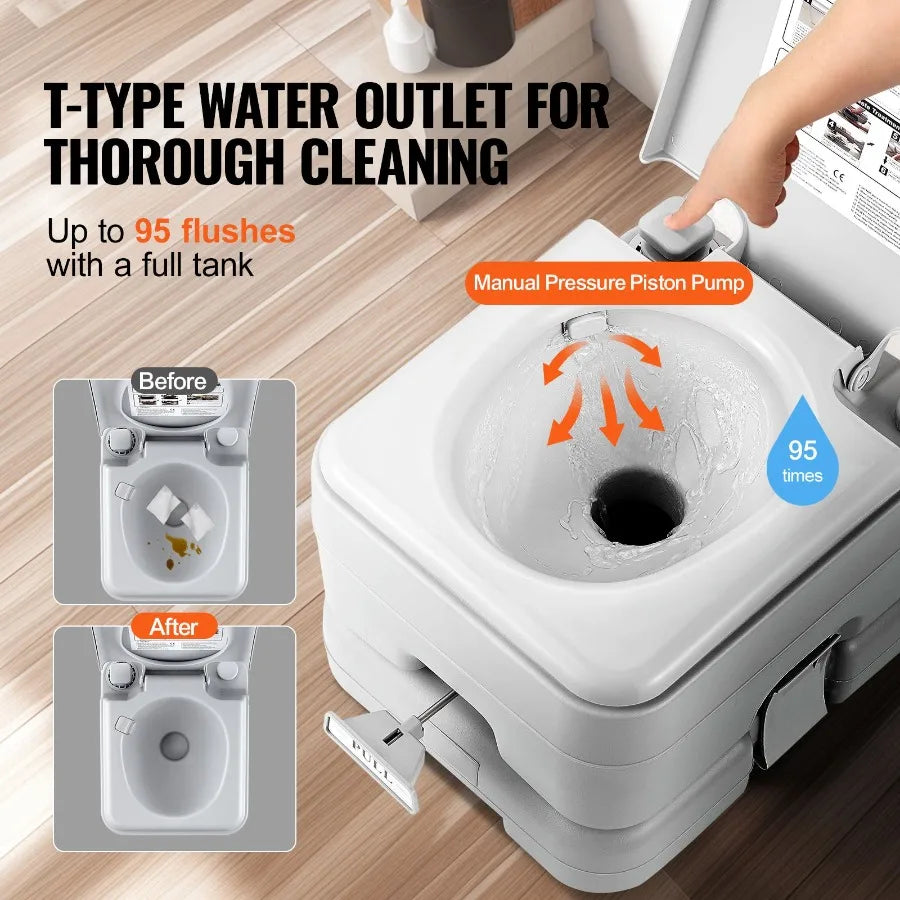 Portable Camping Toilet With Pressurized Flush And Carry Bag