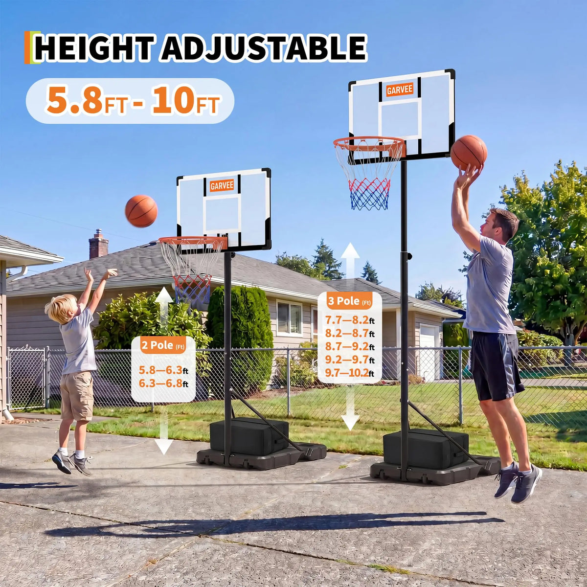HiMISS Portable Adjustable Basketball Hoop With Backboard Net