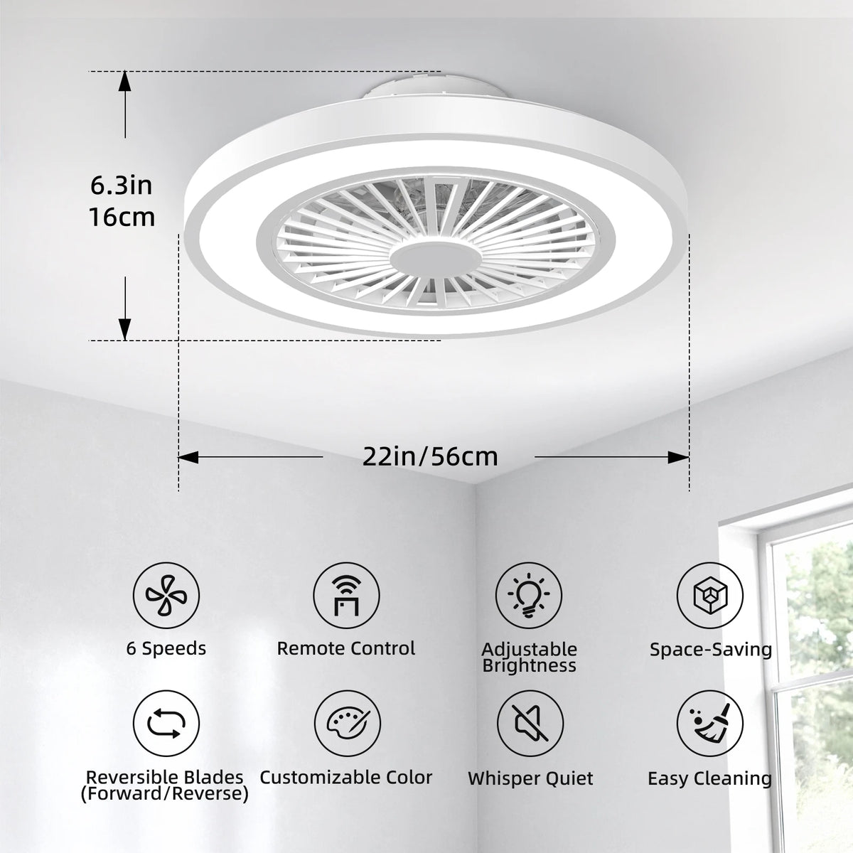 Silent Ceiling Fan With Remote Control And Integrated LED Lighting