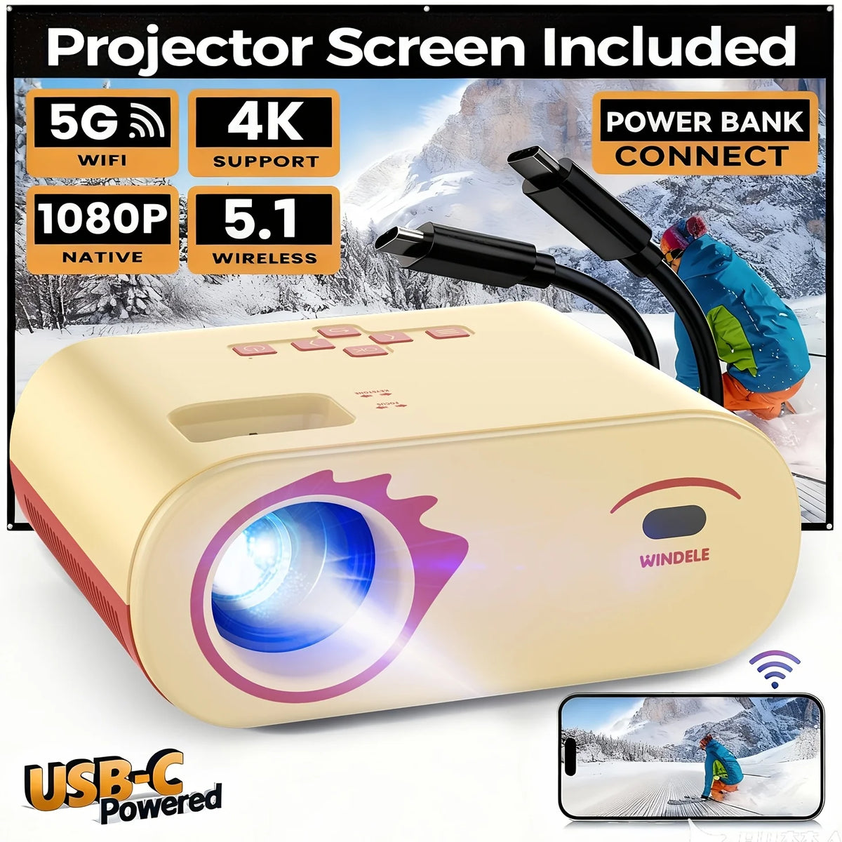 Portable Full HD Projector With Bluetooth Connectivity And HDMI Support