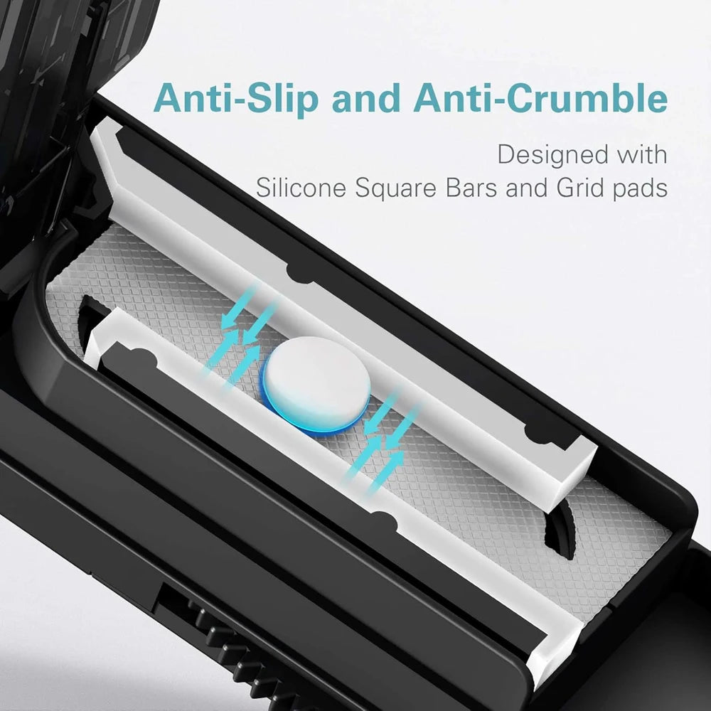 Adjustable Pill Cutter Splitter with Storage Case, Tablet Cutting Tool for Small & Large Pills, Stainless Steel Blade with Adjustable Holder for Easy Precise Pill Splitting, Compact Portable Design