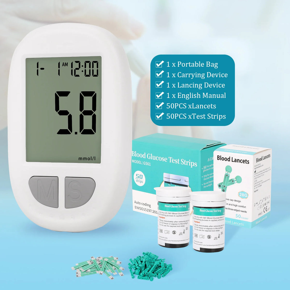 VivaGuard Blood Glucose Monitor Kit With 50 Strips And Lancets