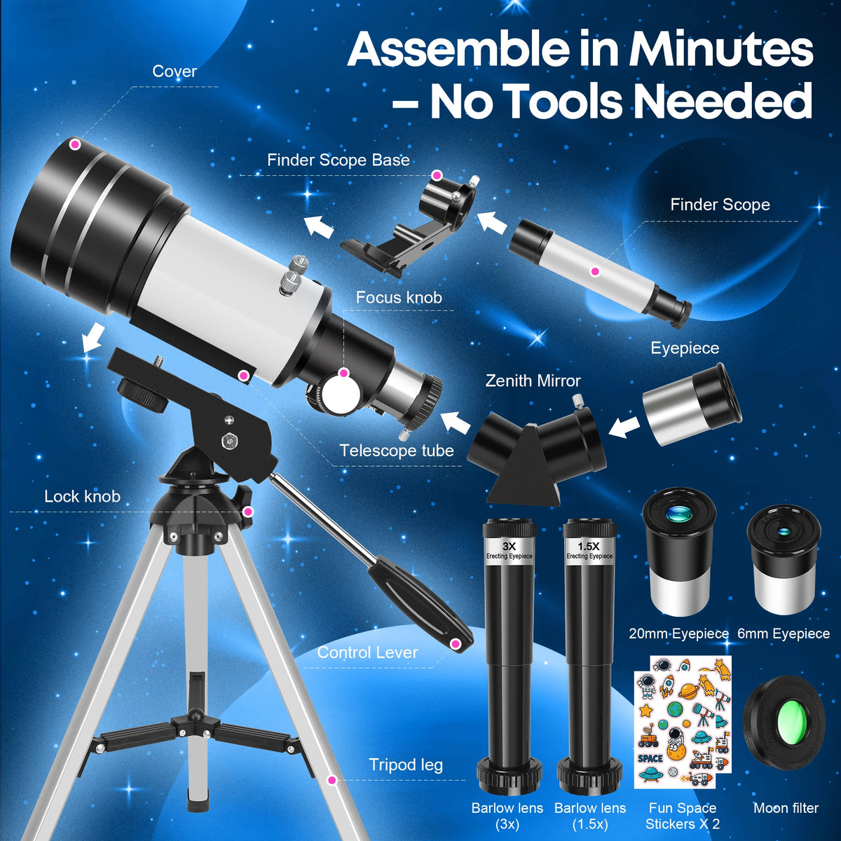 Compact Astronomical Telescope For Nature Observation And Camping Use