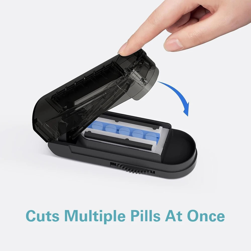Adjustable Pill Cutter Splitter with Storage Case, Tablet Cutting Tool for Small & Large Pills, Stainless Steel Blade with Adjustable Holder for Easy Precise Pill Splitting, Compact Portable Design