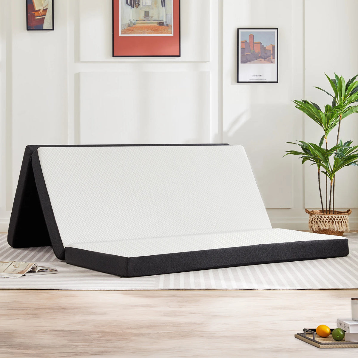 JHK Portable Tri Fold Memory Foam Mattress With Washable Cover