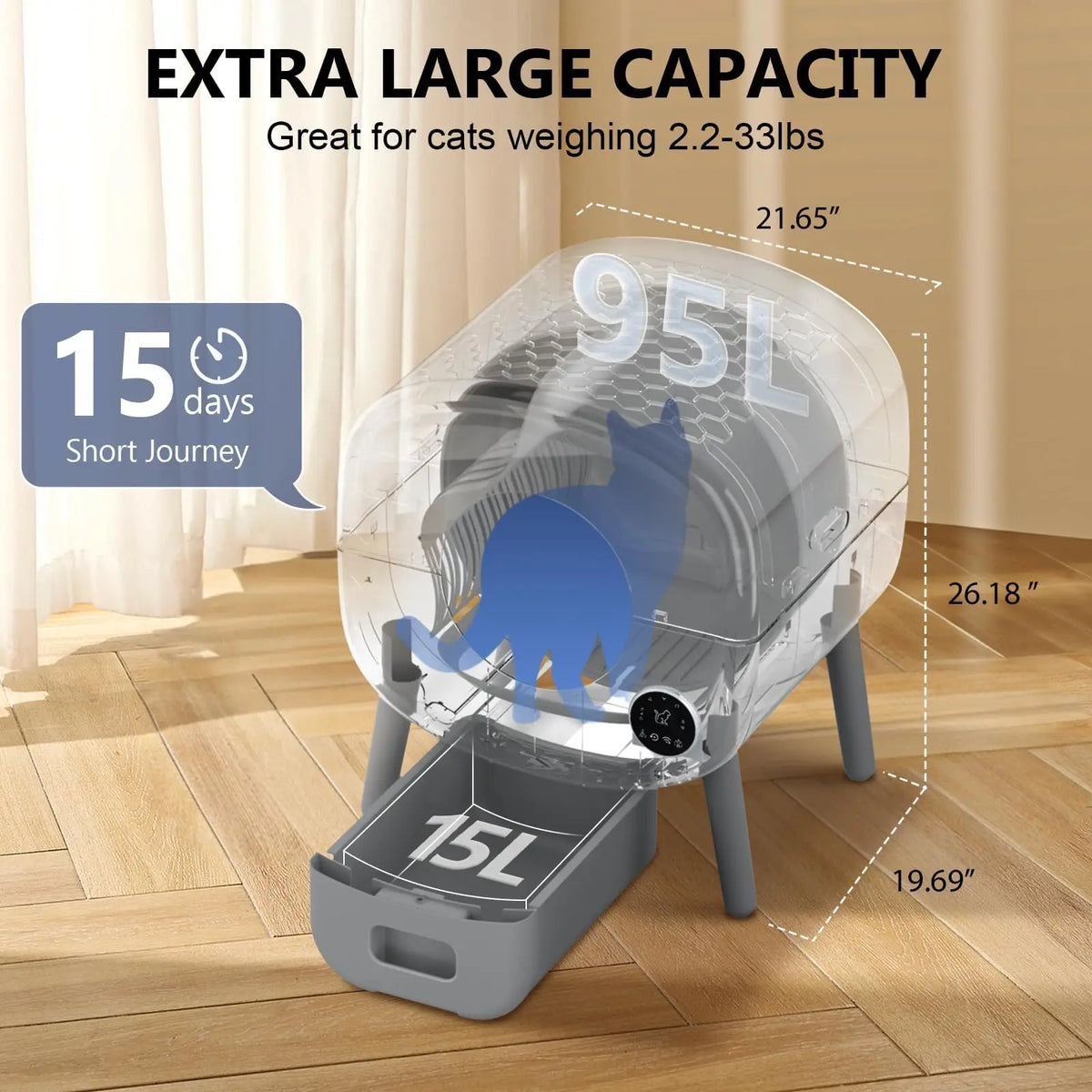 Smart Automatic Self Cleaning Cat Litter Box Featuring App Control