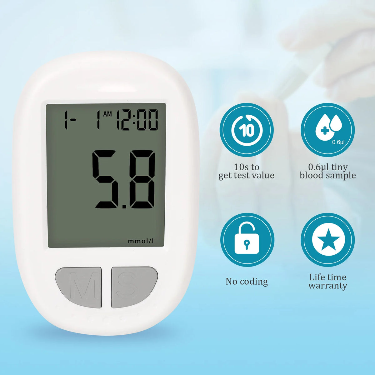 VivaGuard Blood Glucose Monitor Kit With 50 Strips And Lancets