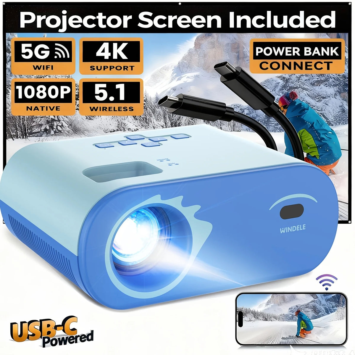 Portable Full HD Projector With Bluetooth Connectivity And HDMI Support