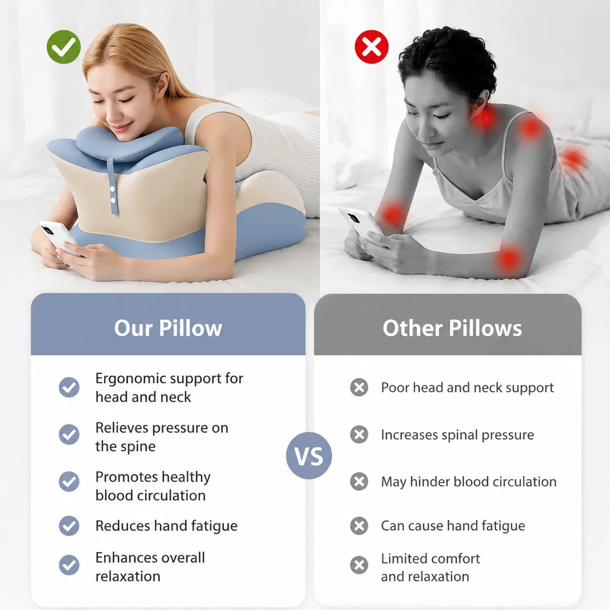 Ergonomic Memory Foam Prone Reading Pillow With Head Support