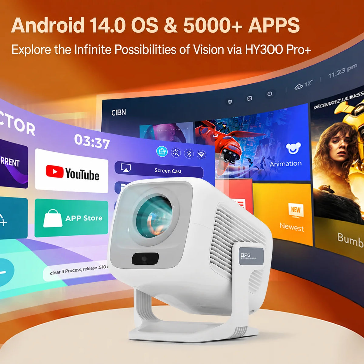LynCast Auto Focus Projector Native 1080P Android 14 Portable Cinema