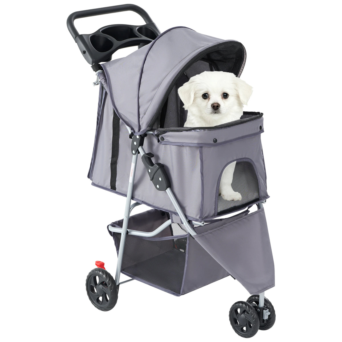 3 Wheel Foldable Pet Stroller Shock Absorbing Wheels Storage Basket
