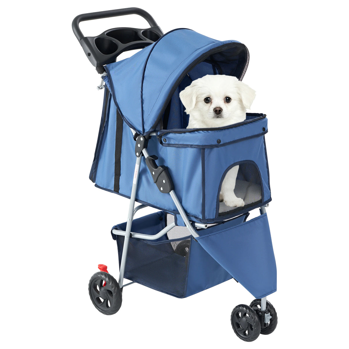 3 Wheel Foldable Pet Stroller Shock Absorbing Wheels Storage Basket