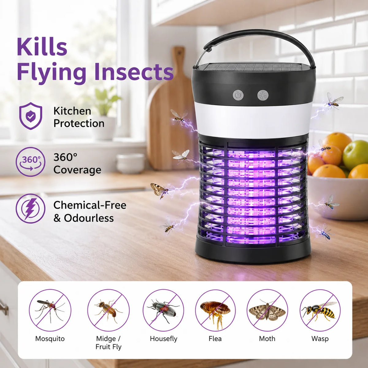 Solar Powered Mosquito Killer With UV And USB-C Charging