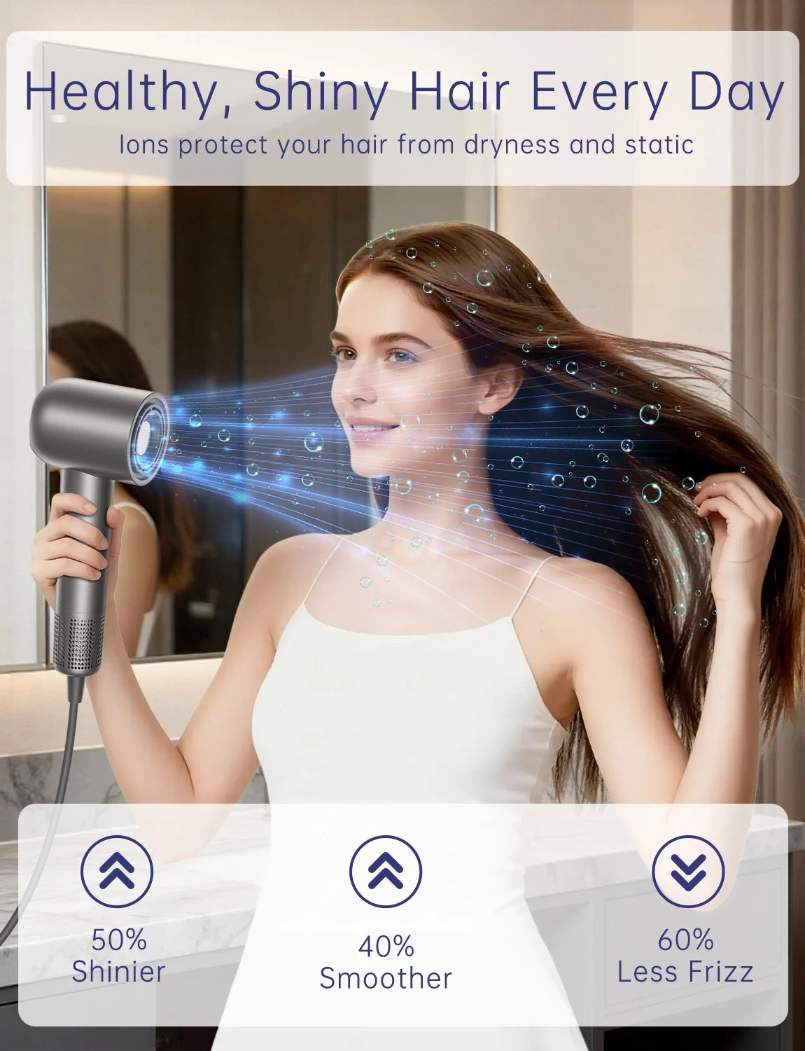 Wall Mounted Hair Dryer Magnetic Nozzles RGB 160000Rpm