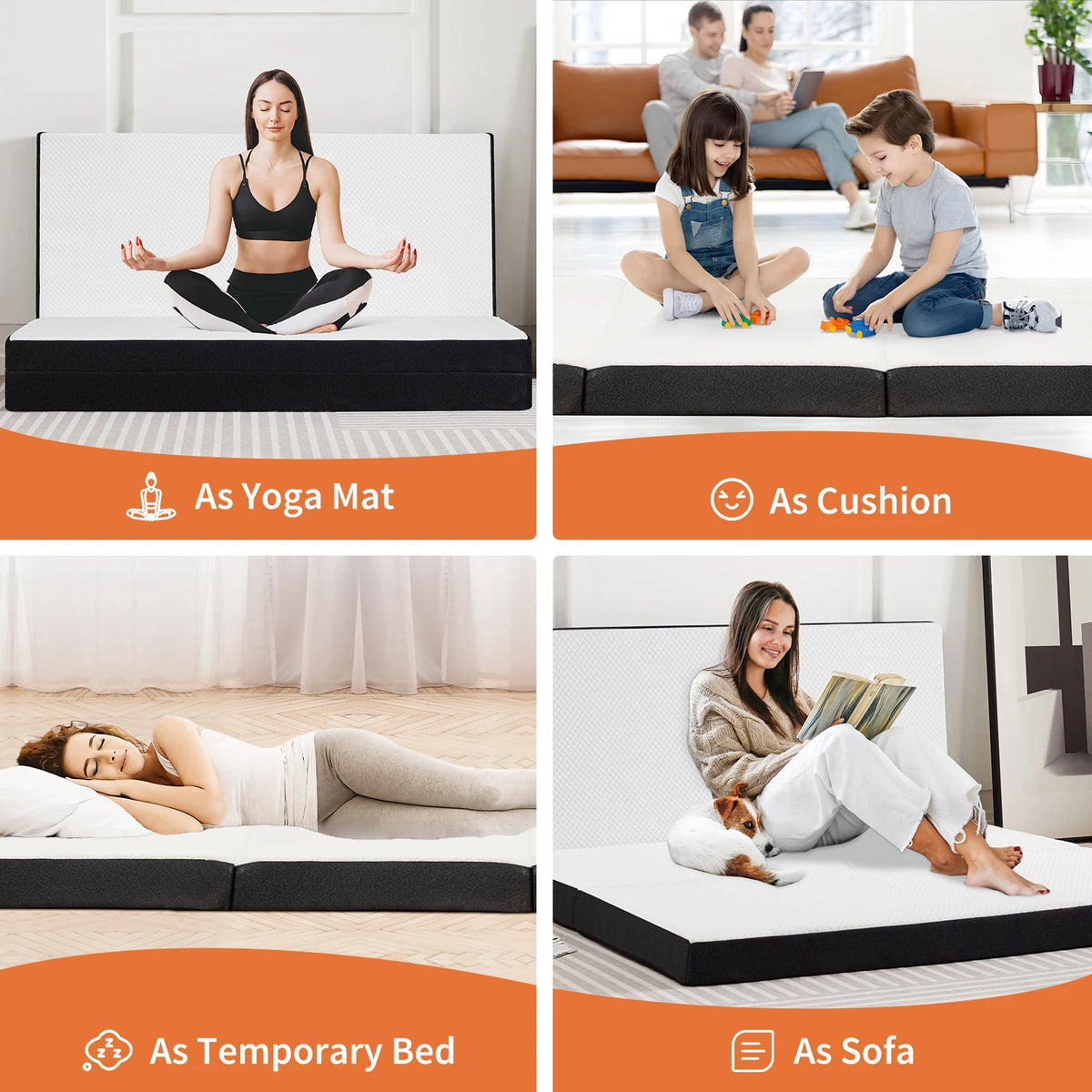 JHK Portable Tri Fold Memory Foam Mattress With Washable Cover
