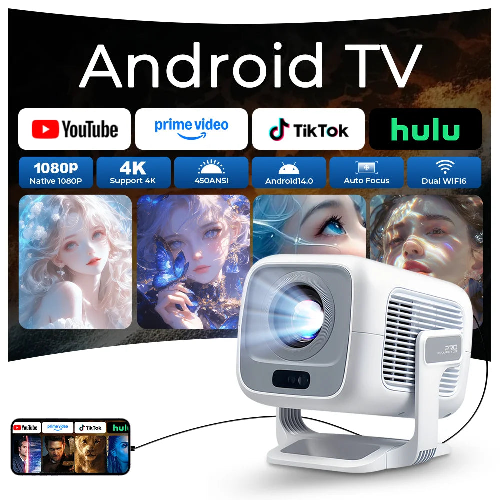 LynCast Auto Focus Projector Native 1080P Android 14 Portable Cinema