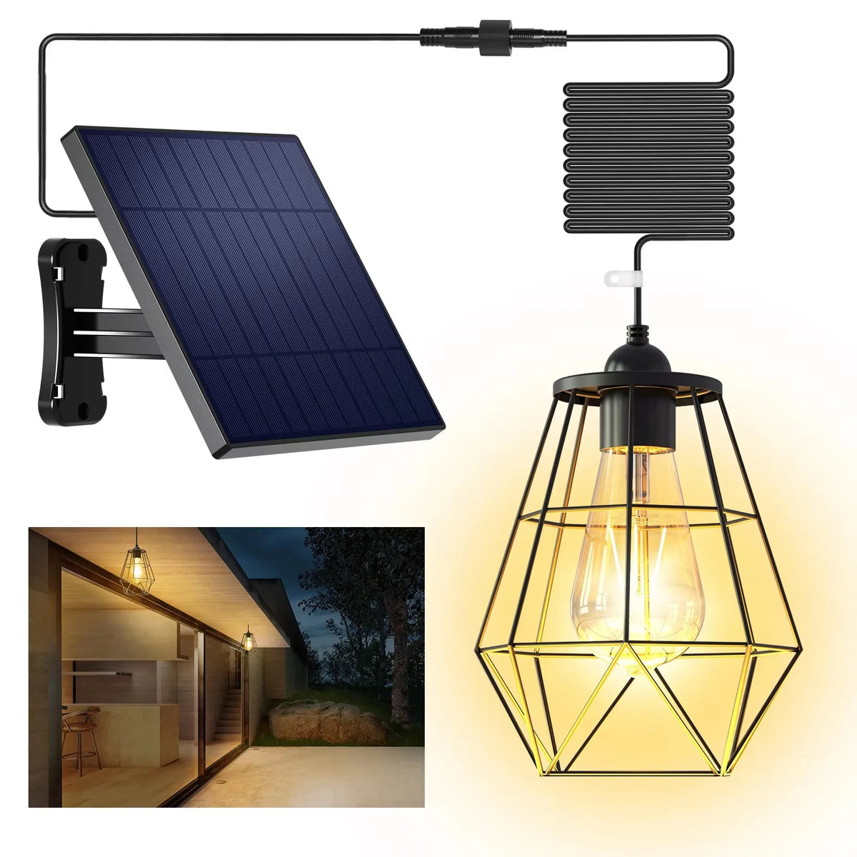 Intelamp Solar Pendant Lights Indoor Outdoor Waterproof Battery Powered