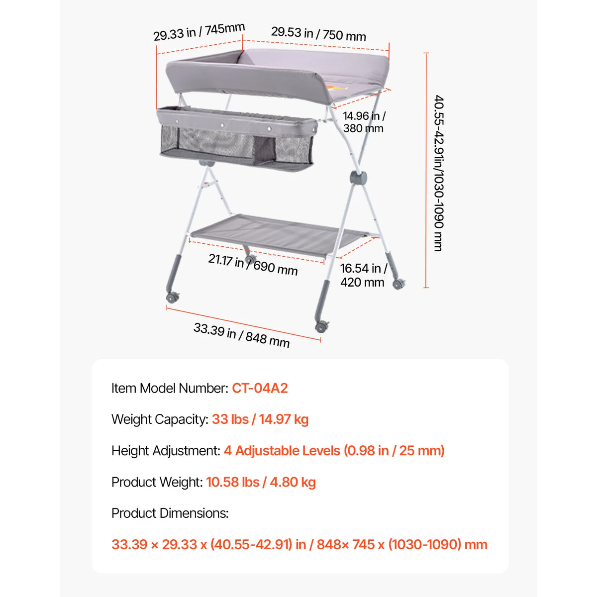 Succebuy Foldable Baby Changing Table With Adjustable Height Storage Drawers