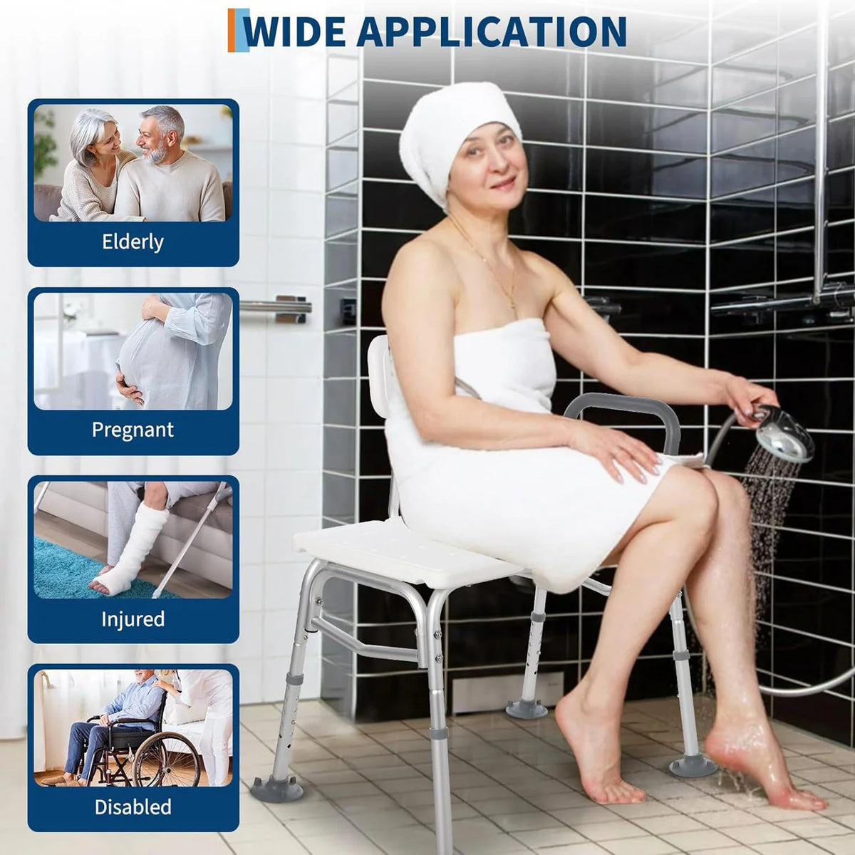 HiMISS Height Adjustable Shower Bench With Backrest For Bathtubs