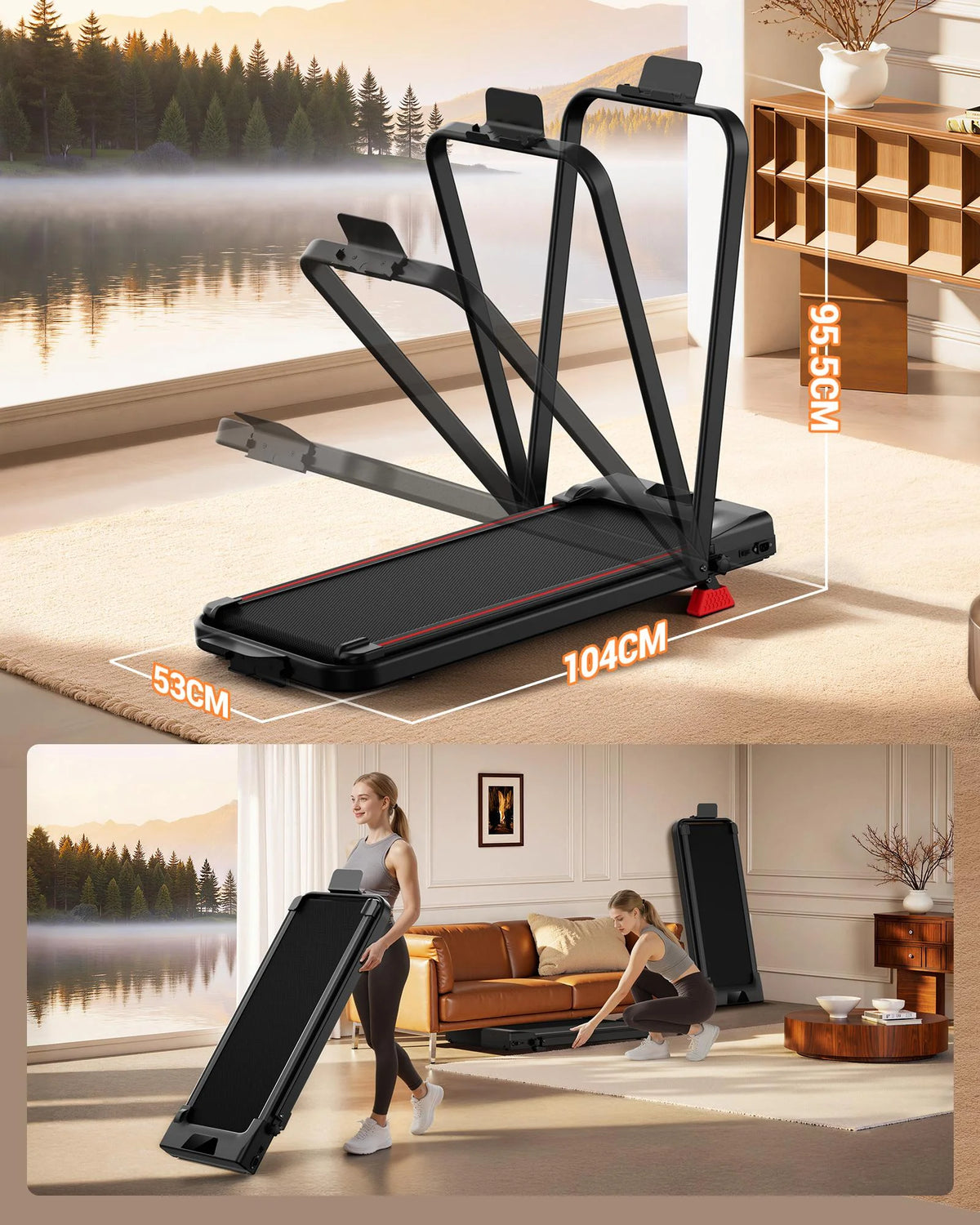 UMAY Folding Treadmill 2-in-1 with 15% Incline, Quiet Motor, Weight Capacity 136 kg, for Home Walking & Running