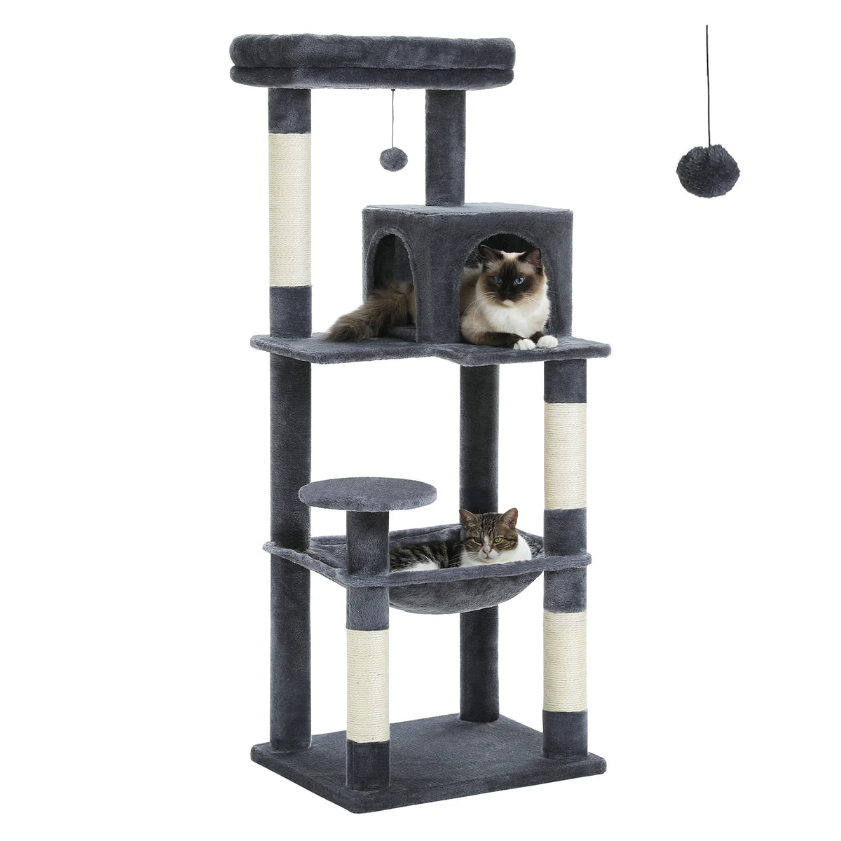 Cat Tree for Indoor Cats 5-Level Cat Tower for Large Cats with Large Hammock Sisal Covered Scratching Posts Cozy Condo Top Perch