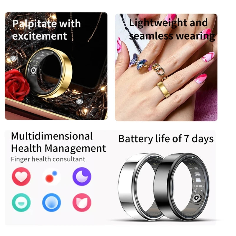 Steel Smart Ring Bluetooth Heart Rate Blood Pressure Monitor