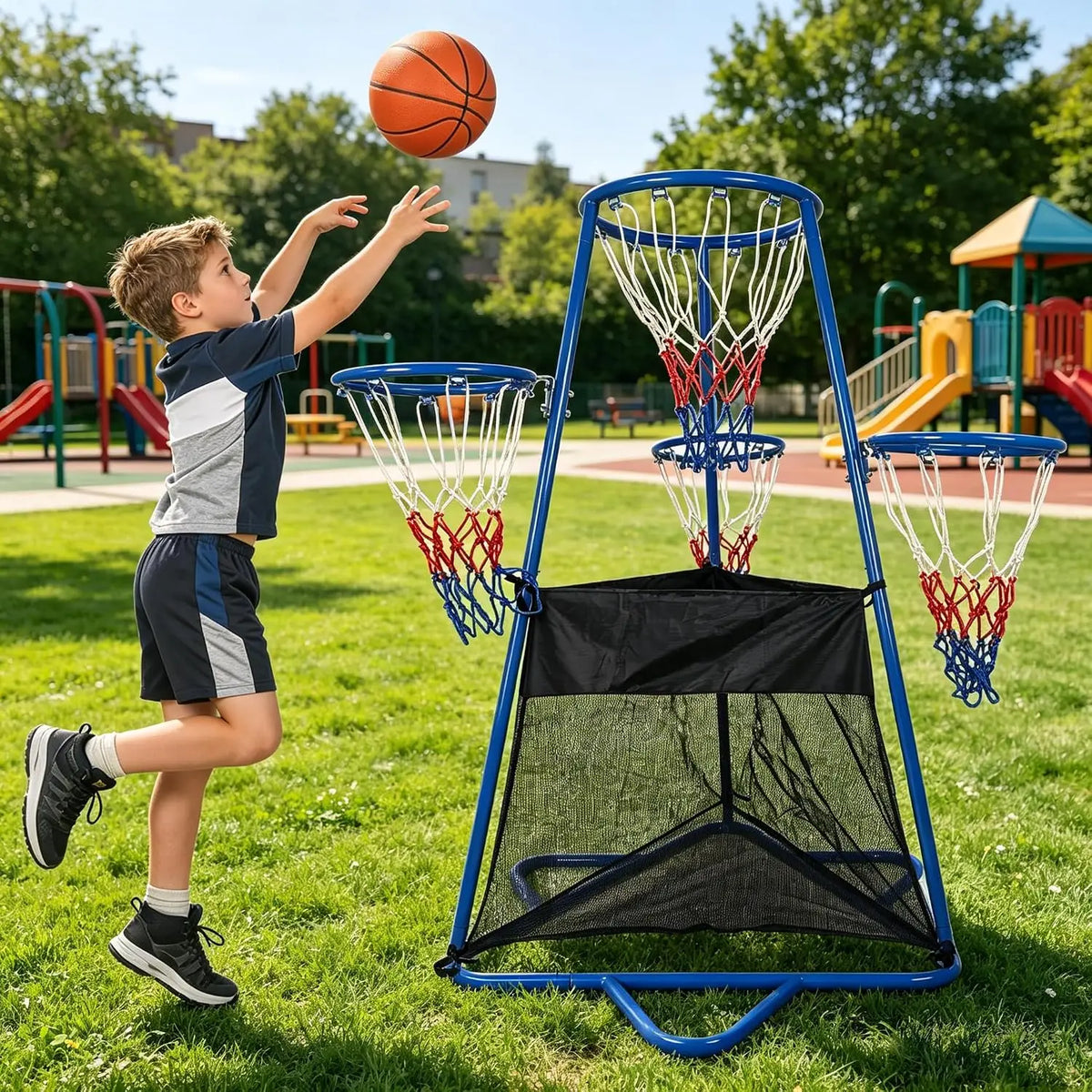 4-Hoop Basketball Set for Ages 3+ – Toddler Indoor/Outdoor Basketball Goal with 4 Balls & Air Pump – Preschool Sports Playset for Backyard, Playground & Home