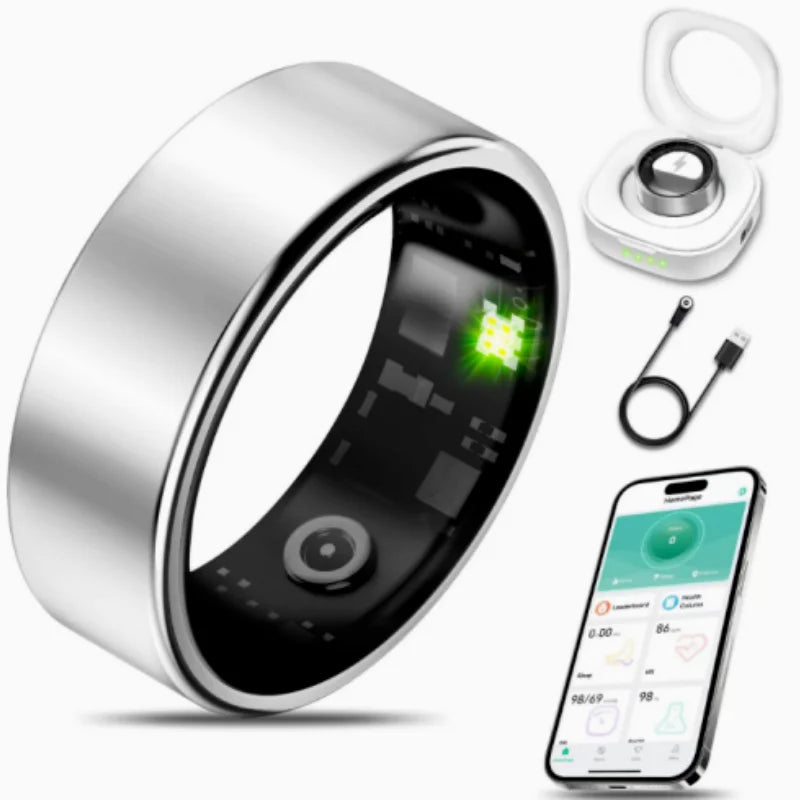 Steel Smart Ring Bluetooth Heart Rate Blood Pressure Monitor