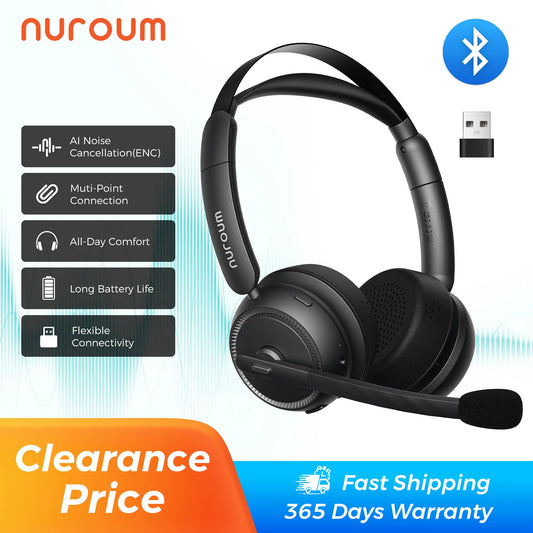 Nuroum Bluetooth 5.3 Wireless Headset With Active Noise Canceling Mic