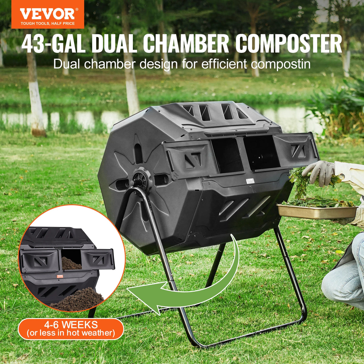 SucceBuy Dual Chamber Tumbling Composter Bin For Home Gardens