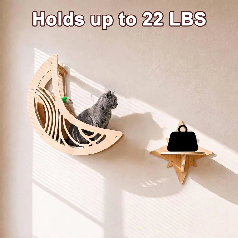 CWV Wall Mounted Cat Shelves Set Moon Hammock Star Perches
