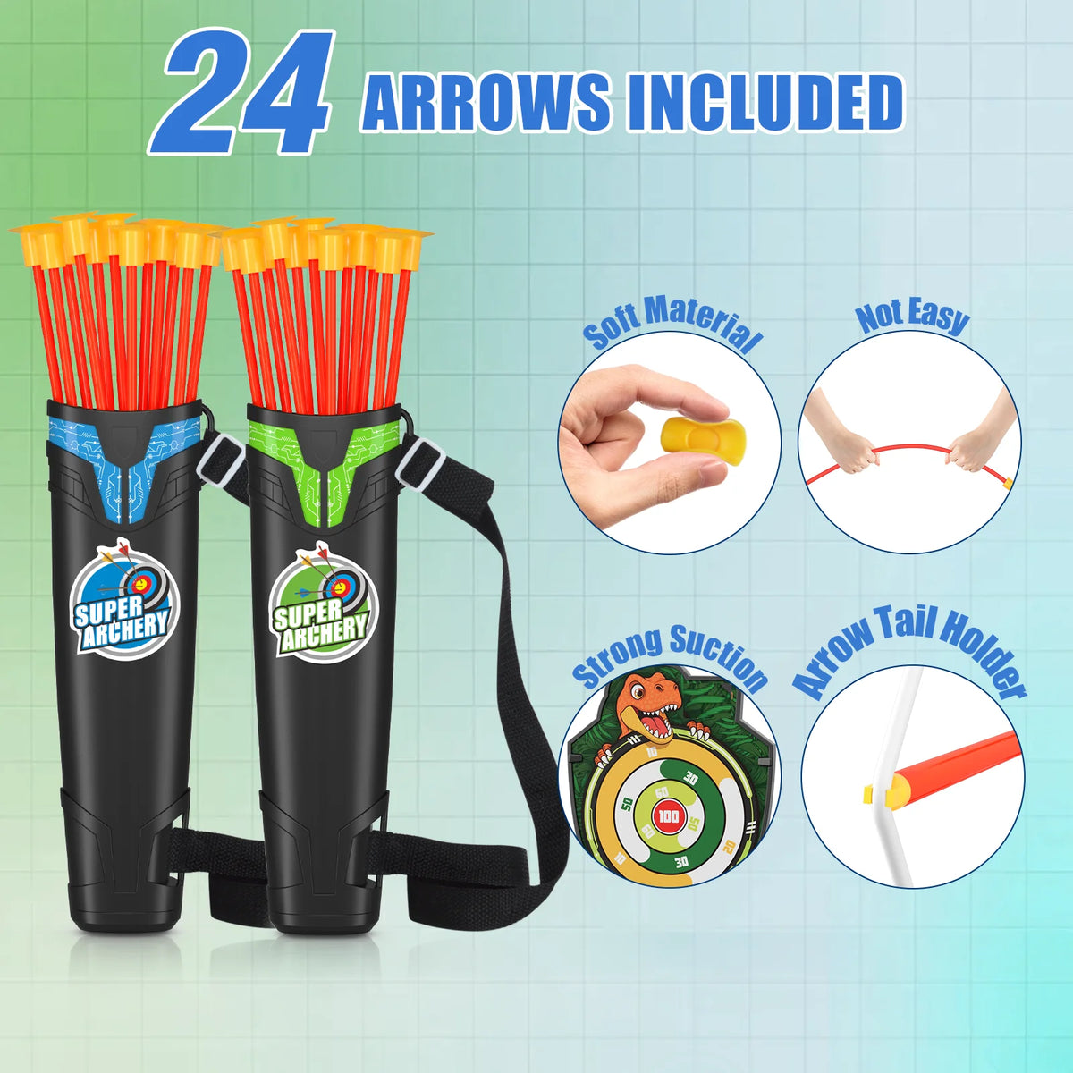 29" Large Dart Board,2 Pcs Bow and Arrow for Kids LED Light Up Archery Set With 24 Suction Cup Arrows, Indoor Outdoor Sport Toys Gifts for Boys Girls Ages 3-12 Birthday Halloween Christmas Gift