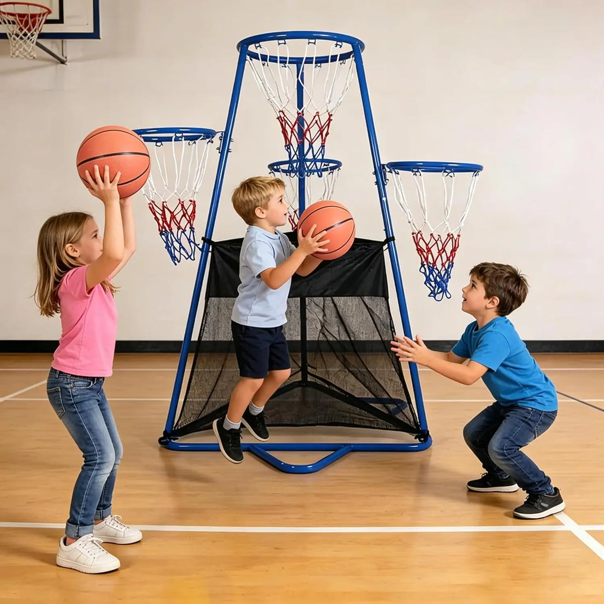 4-Hoop Basketball Set for Ages 3+ – Toddler Indoor/Outdoor Basketball Goal with 4 Balls & Air Pump – Preschool Sports Playset for Backyard, Playground & Home