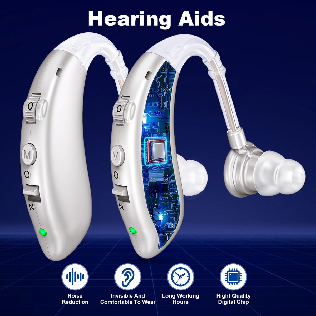 K&FCOPTEE Rechargeable Volume Adjustable Invisible Hearing Aids Pair