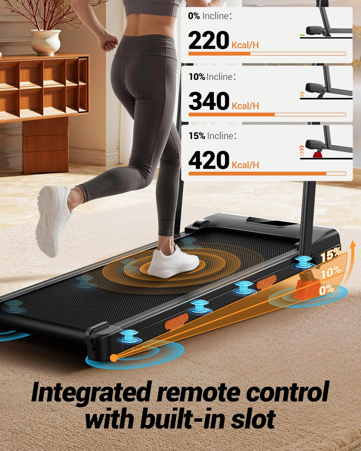UMAY Folding Treadmill 2-in-1 with 15% Incline, Quiet Motor, Weight Capacity 136 kg, for Home Walking & Running
