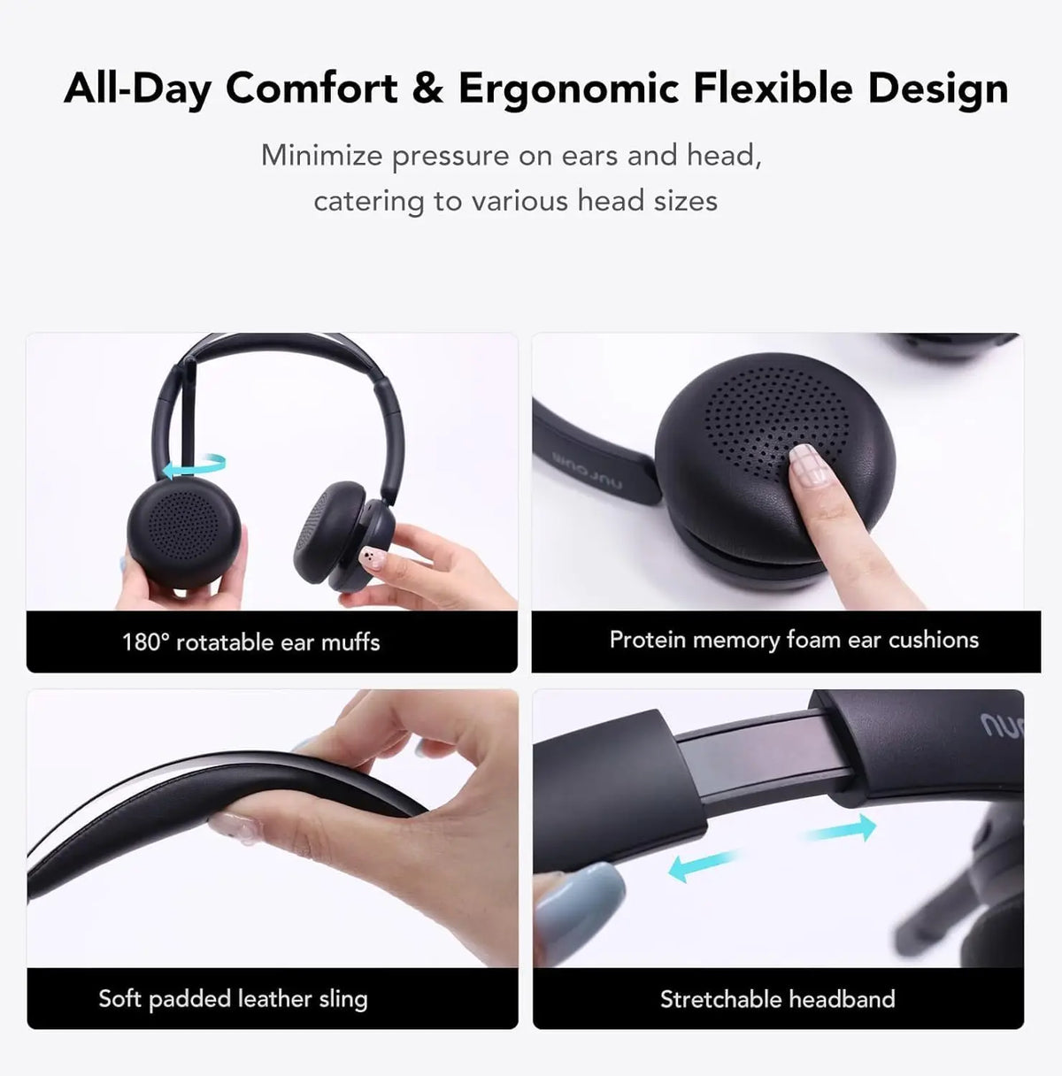 Nuroum Bluetooth 5.3 Wireless Headset With Active Noise Canceling Mic