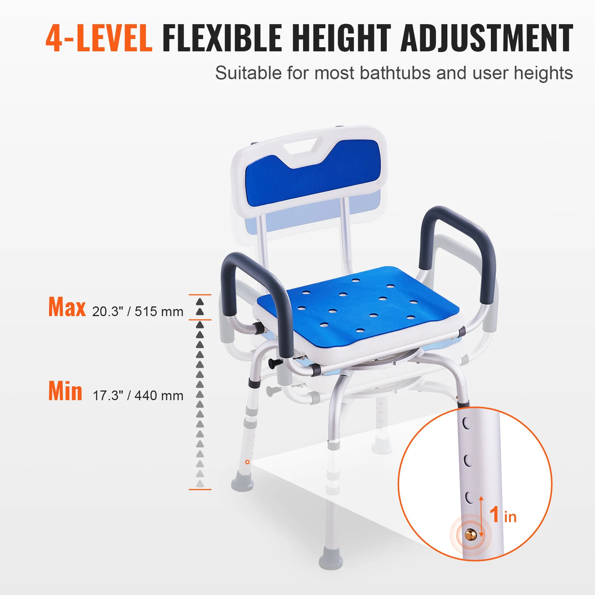 SucceBuy Swivel Shower Chair With Arms, Backrest And Nonslip Seat