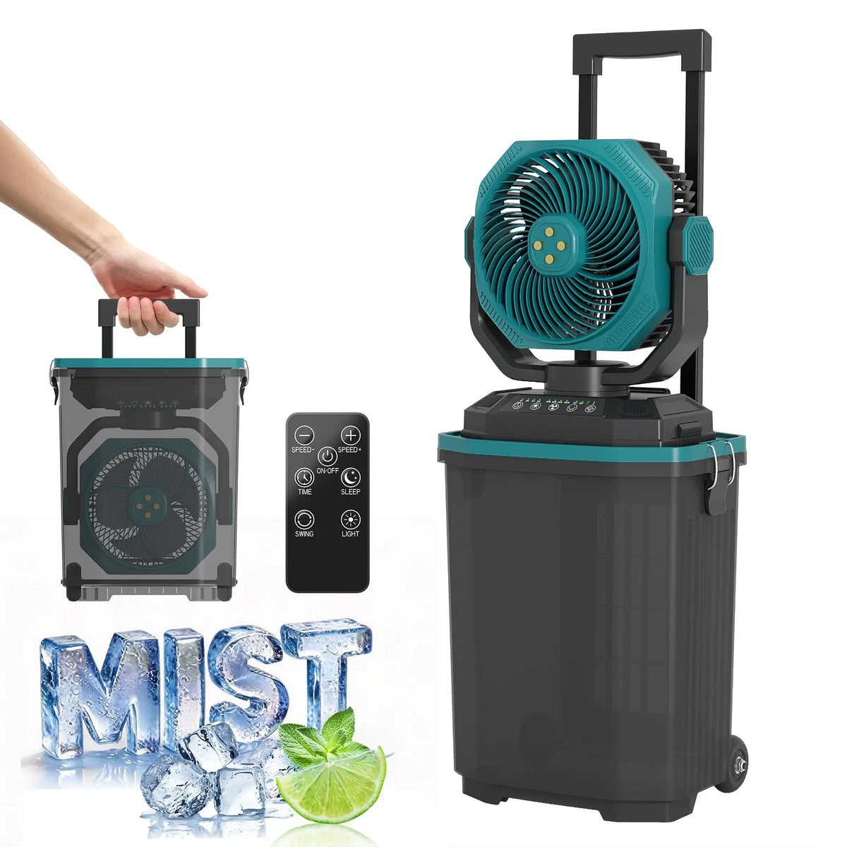 HiMISS Portable Misting Bucket Fan With Remote Oscillating Wheels