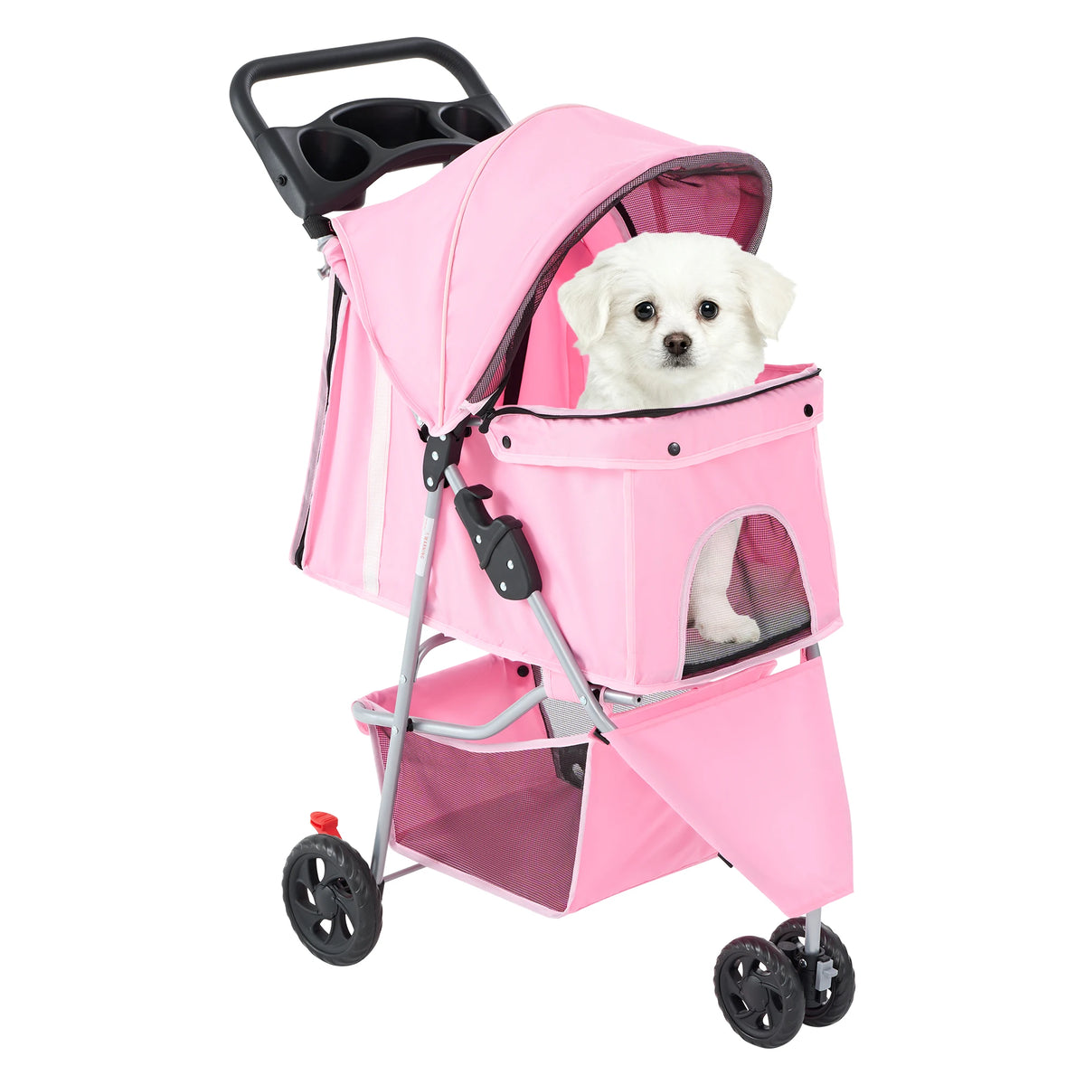 3 Wheel Foldable Pet Stroller Shock Absorbing Wheels Storage Basket