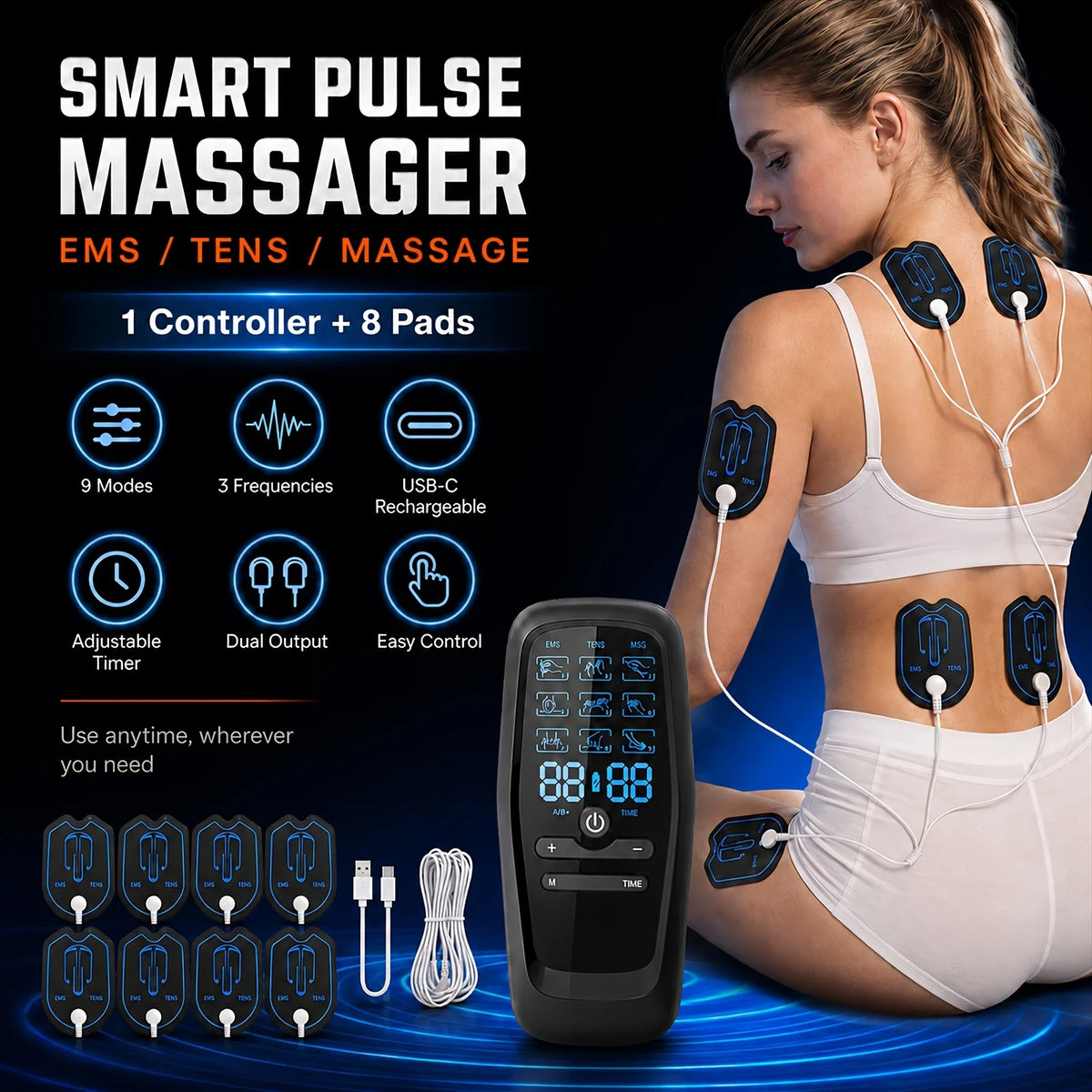 Rechargeable Dual Channel TENS EMS Muscle Stimulator