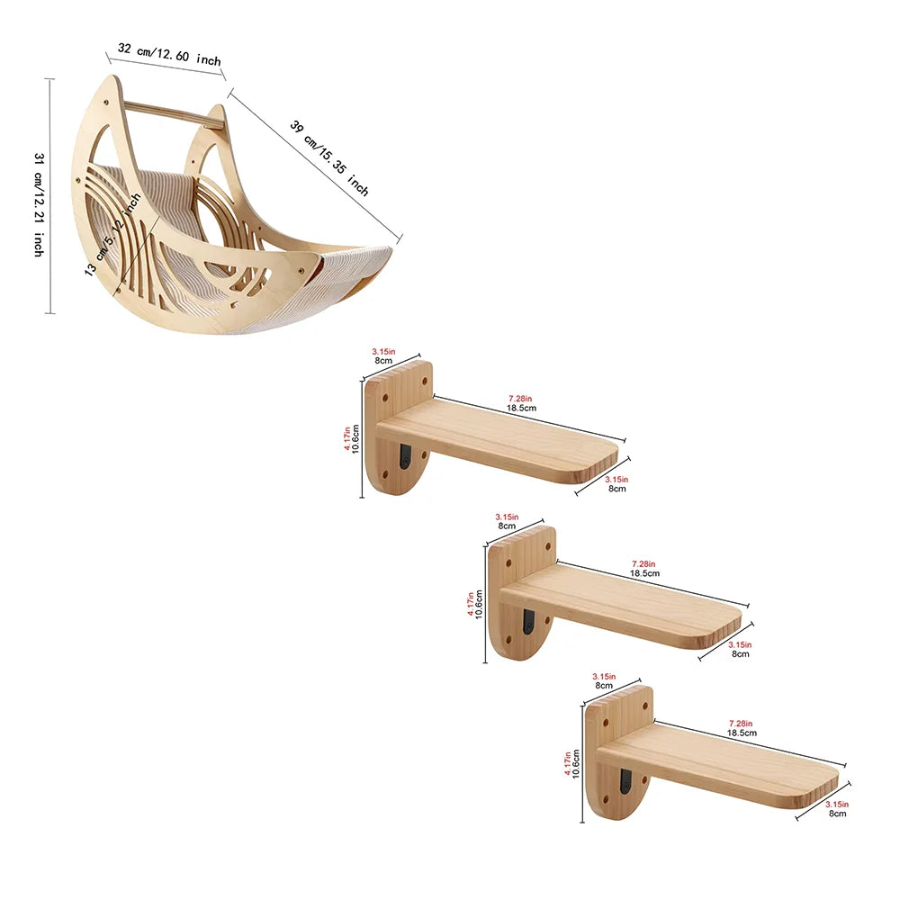 CWV Wall Mounted Cat Shelves Set Moon Hammock Star Perches