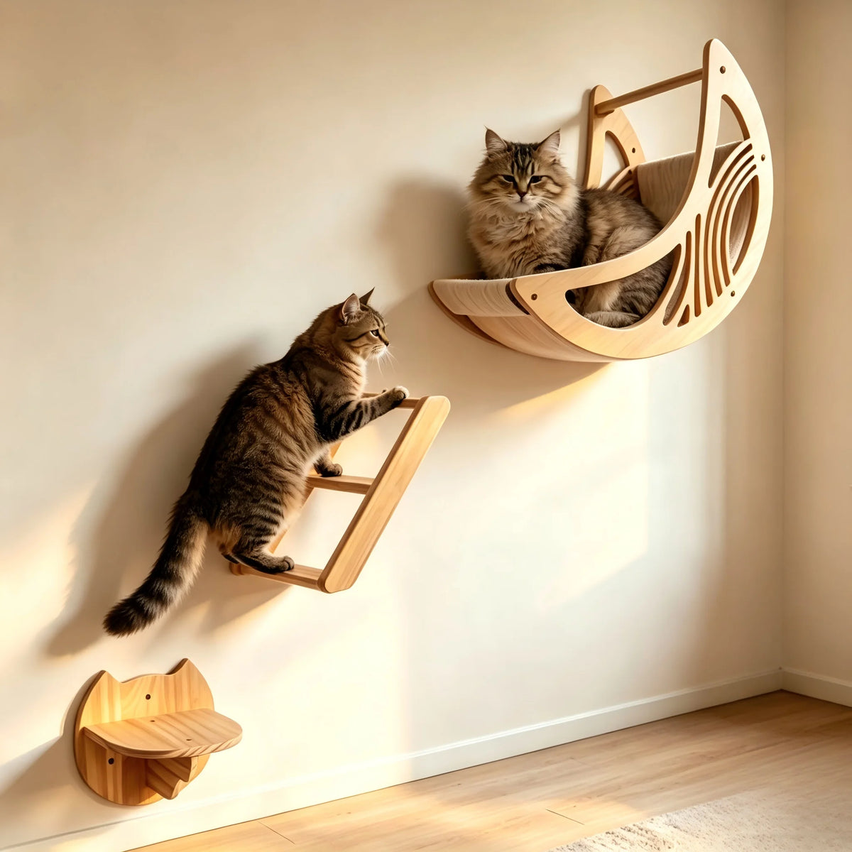 CWV Wall Mounted Cat Shelves Set Moon Hammock Star Perches