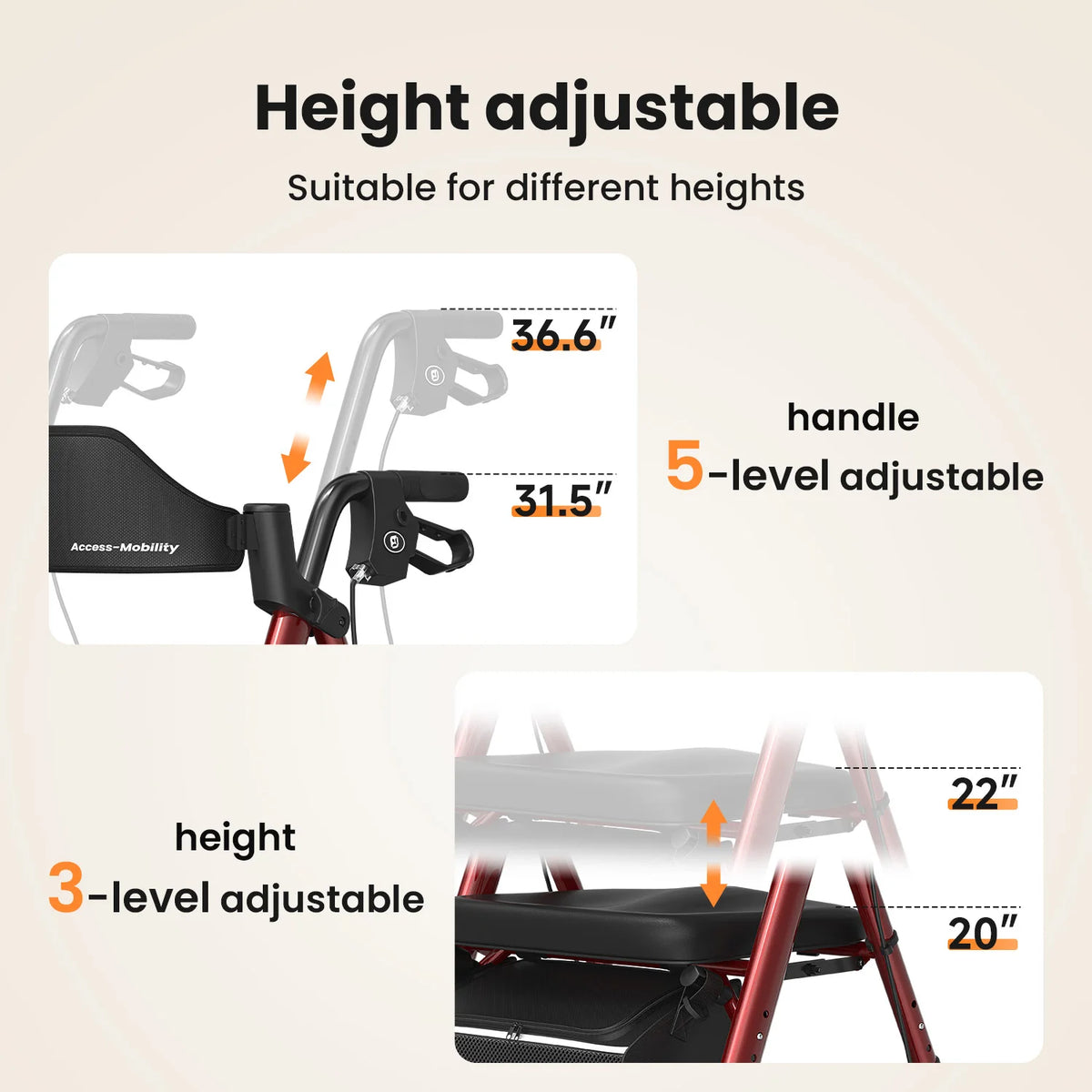 Foldable Aluminum Rollator Walker With Comfort Seat For Seniors
